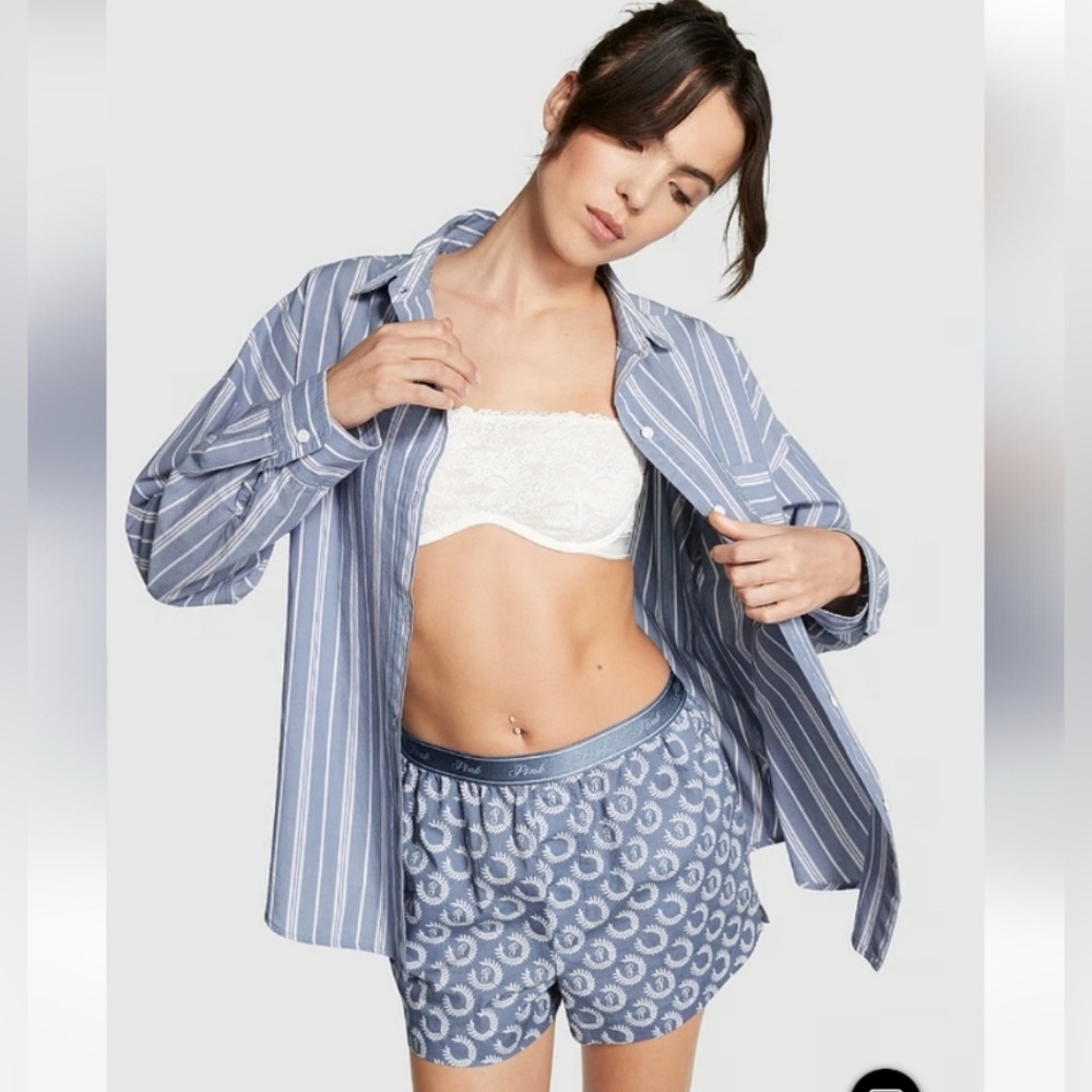 Victoria Secret Boxy Sleep Short Blue and White Tencil Boxers Small NWOT